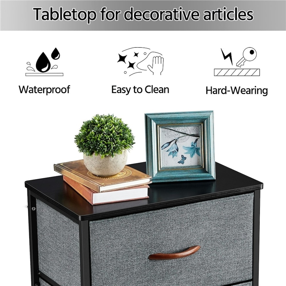 image 1 of Yaheetech Lightweight Fabric Storage Tower with 3 Drawers Grey | Dark Grey