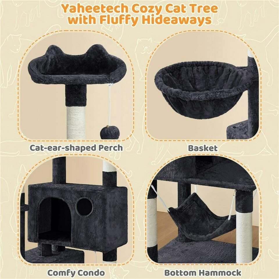 image 1 of Yaheetech 163 cm Large Cat Tower with Condos Platform Perch Black