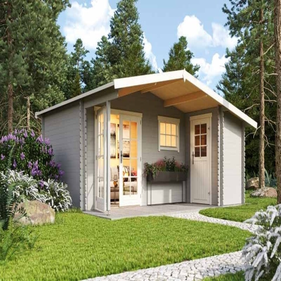 image 1 of Little Rock-Log Cabin, Wooden Garden Room, Timber Summerhouse, Home Office - L558.7 x W480 x H245.1 cm Brown