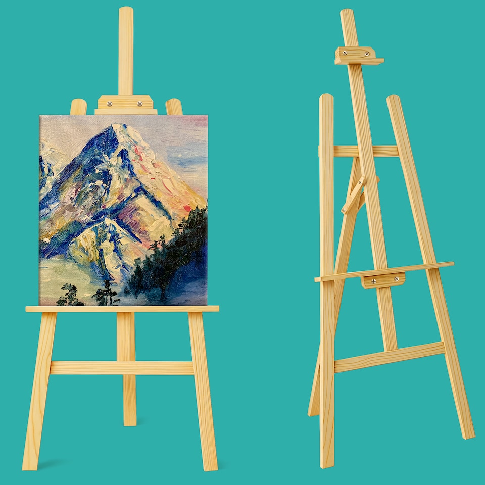 image 1 of 1.7m Adjustable A-Frame Studio Easel, Natural Pine Wood Folding Stand
