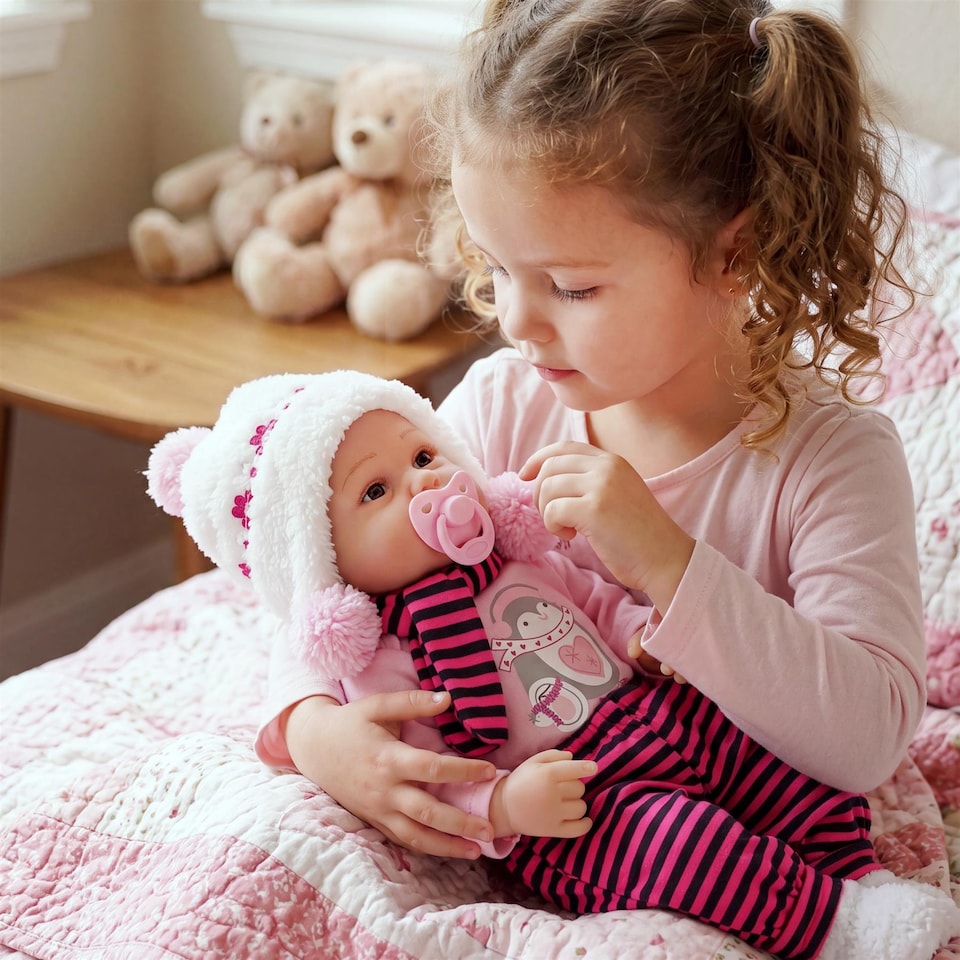 image 1 of BiBi Doll 17" Snowflake Reborn Baby Doll Girl With Toy Dummy & Bottle