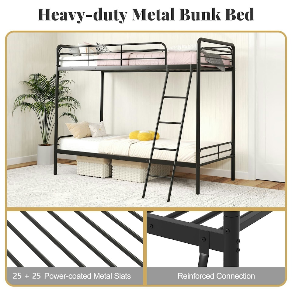 image 1 of COSTWAY Metal Bunk Bed Single Bunk Bed w/Ladder