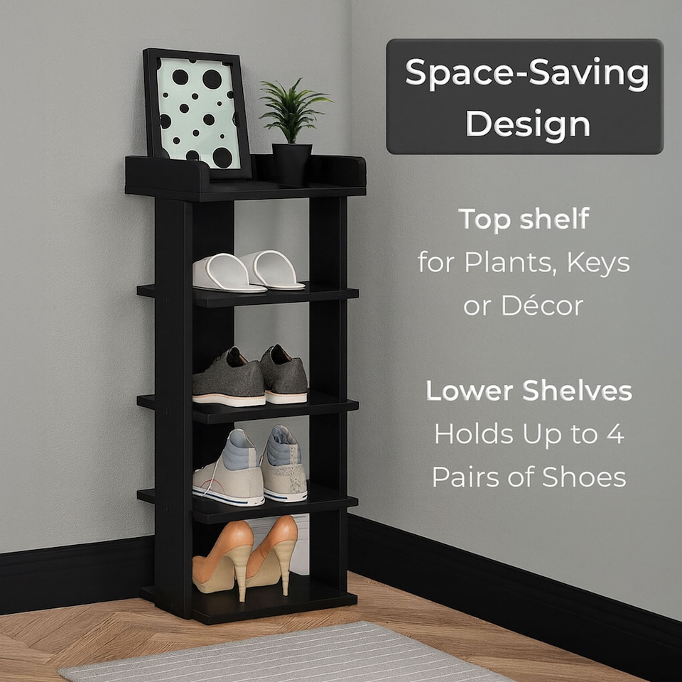 image 1 of Neo Black Multi-Layer Wooden Shoe Rack Durable Storage Organiser Boots Sneakers Heels Space Saving Entryway Shelf | Black
