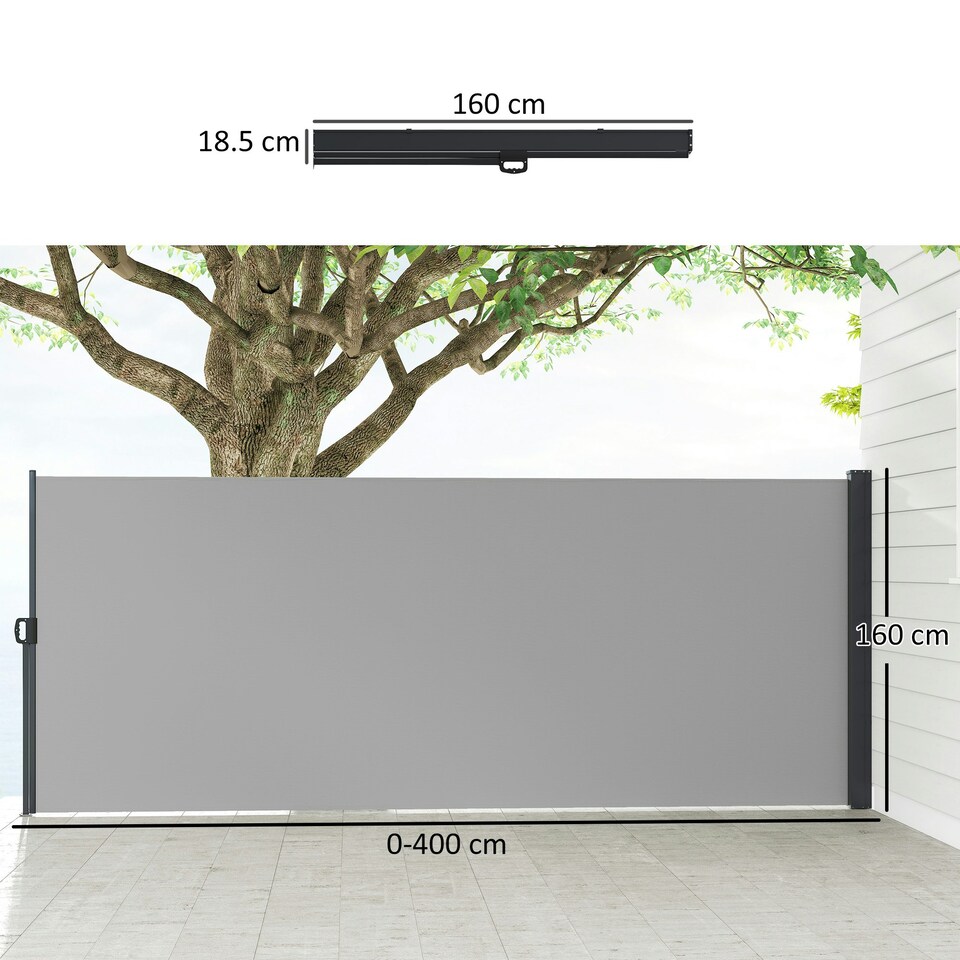 image 1 of Outsunny Side Awning Retractable, Privacy Screen, 400x160cm, Light Grey Grey
