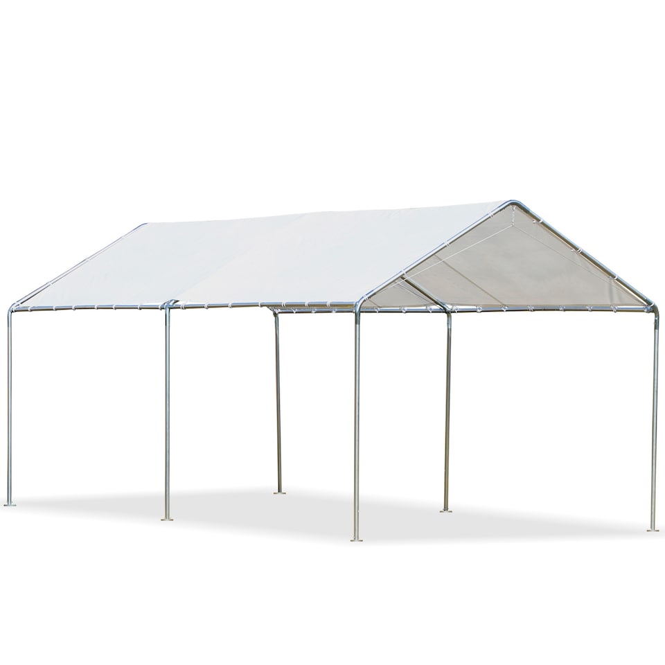 image 1 of Outsunny 3 x 6m Heavy Duty Carport Garage Car Shelter Galvanized Steel Outdoor Open Canopy Tent Water UV Resistant Waterproof, White