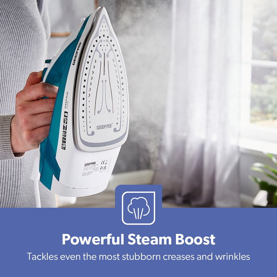image 1 of GEEPAS Steam Iron Ceramic Soleplate 2000W Blue