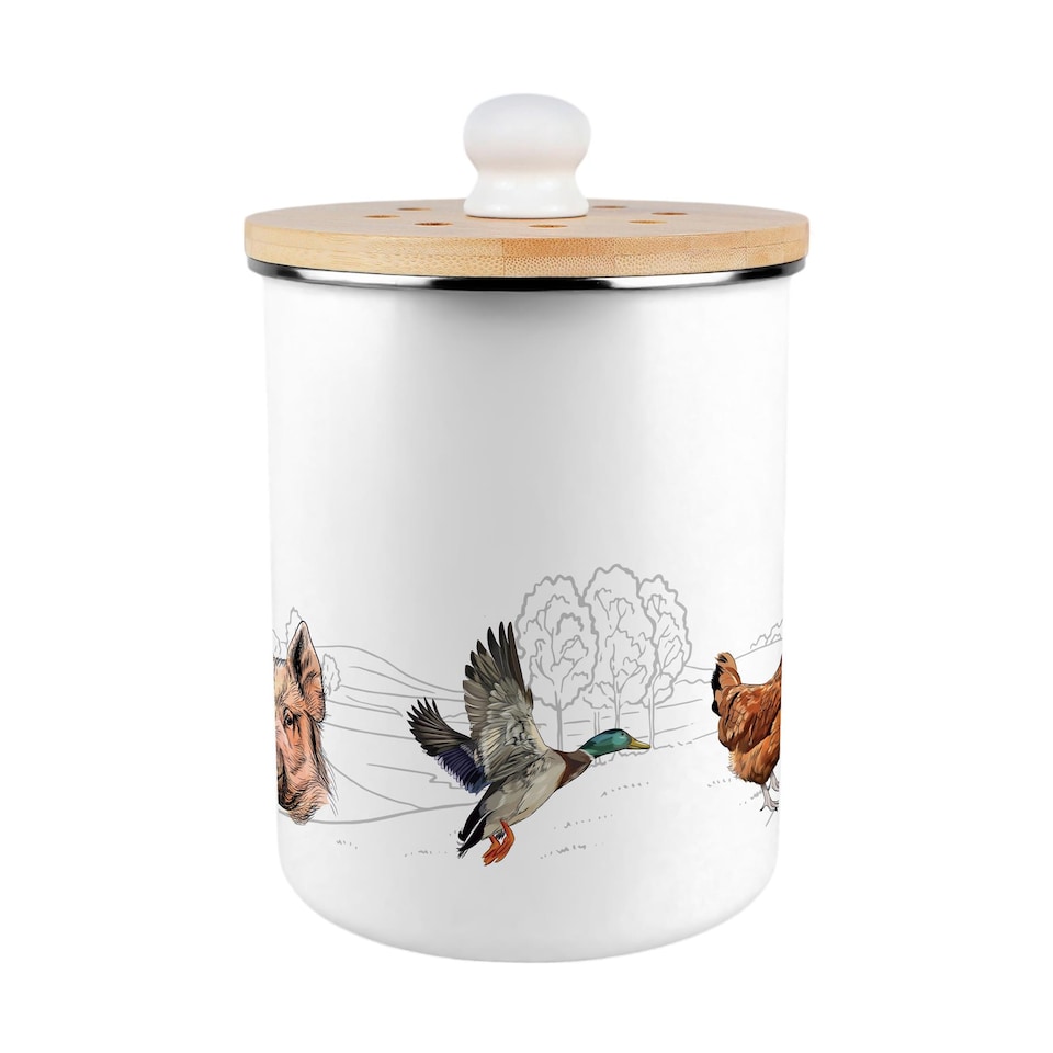 image 1 of Country Farm Animals Food Waste Caddy - Metal 2L Decorative Kitchen Compost Bin