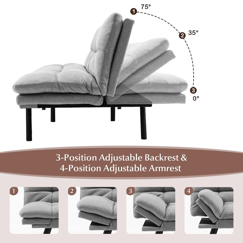 image 1 of COSTWAY 2 Seat Memory Foam Sleeper Couch Convertible Loveseat Sofa Bed Grey
