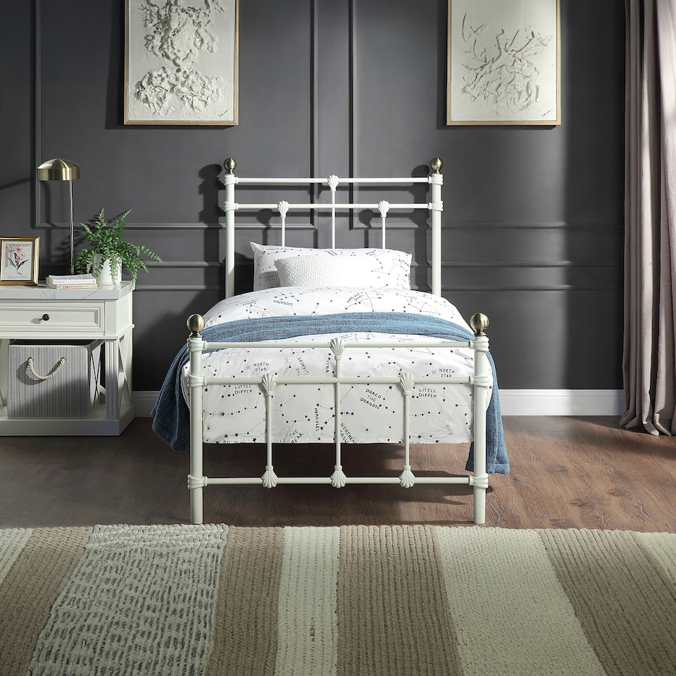 image 1 of Bayford Traditional Vintage Style White Metal Bed Frame (Single) | White | White | Single