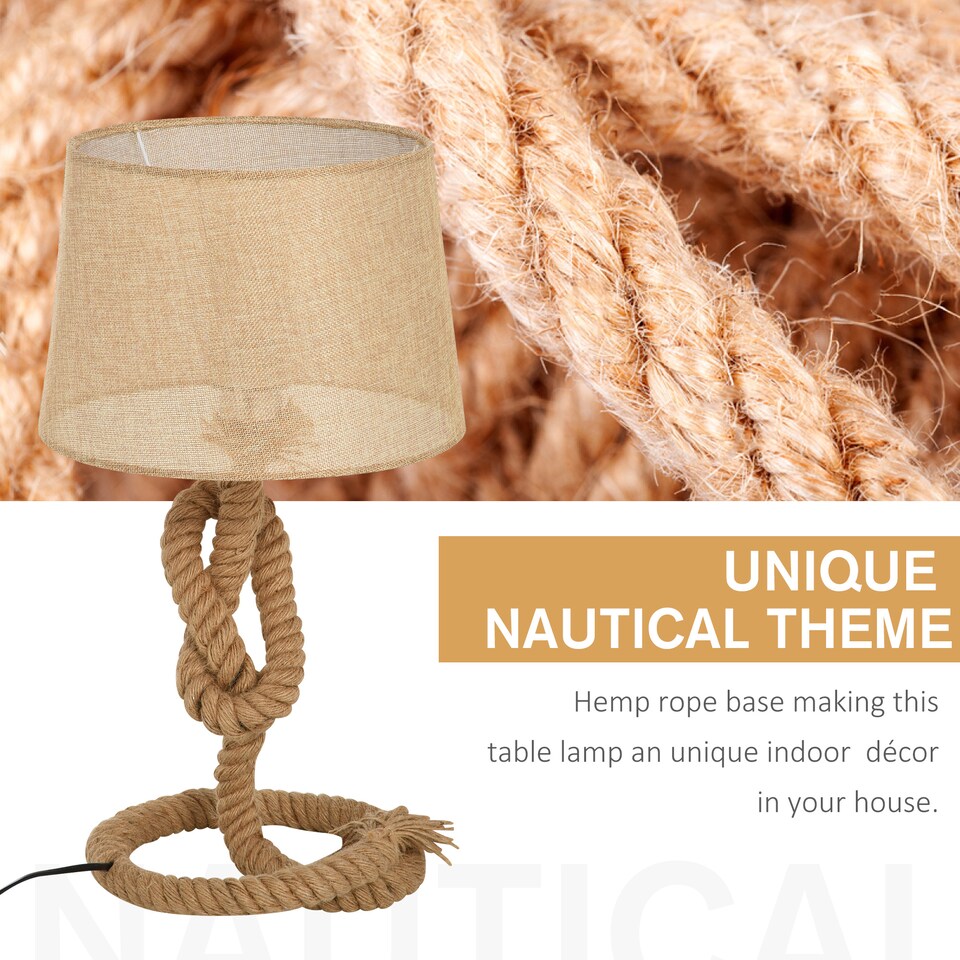 image 1 of HOMCOM Nautical Style Rope-Base Table Lamp w/ Fabric Lampshade Metal Frame Beige