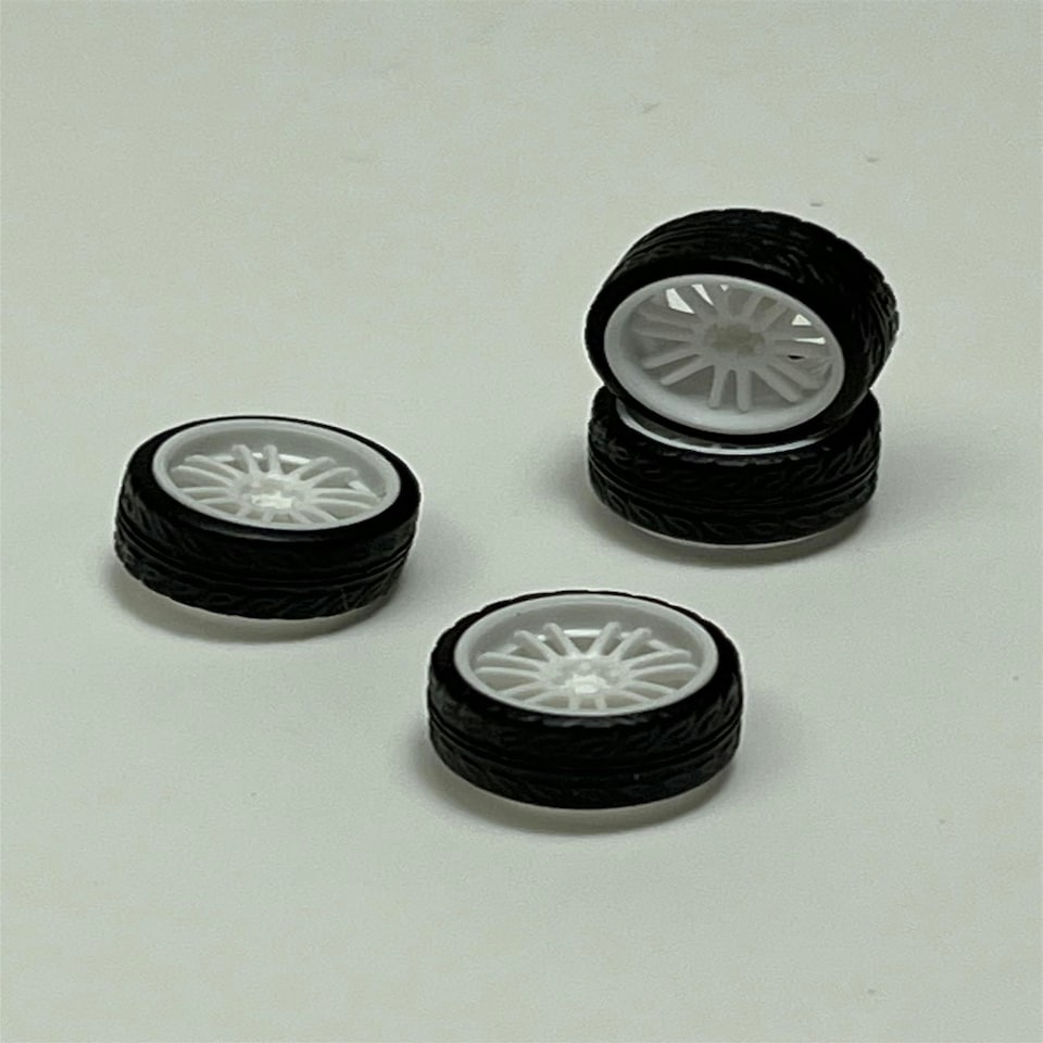 image 1 of BNDS Custom Wheel Parts Wheel and Tyre Set White 1:64 MOT Hobby BC26406WH