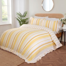 Maya Stripe Polycotton Reversible Duvet Cover Set with Pillowcase | Yellow | Double