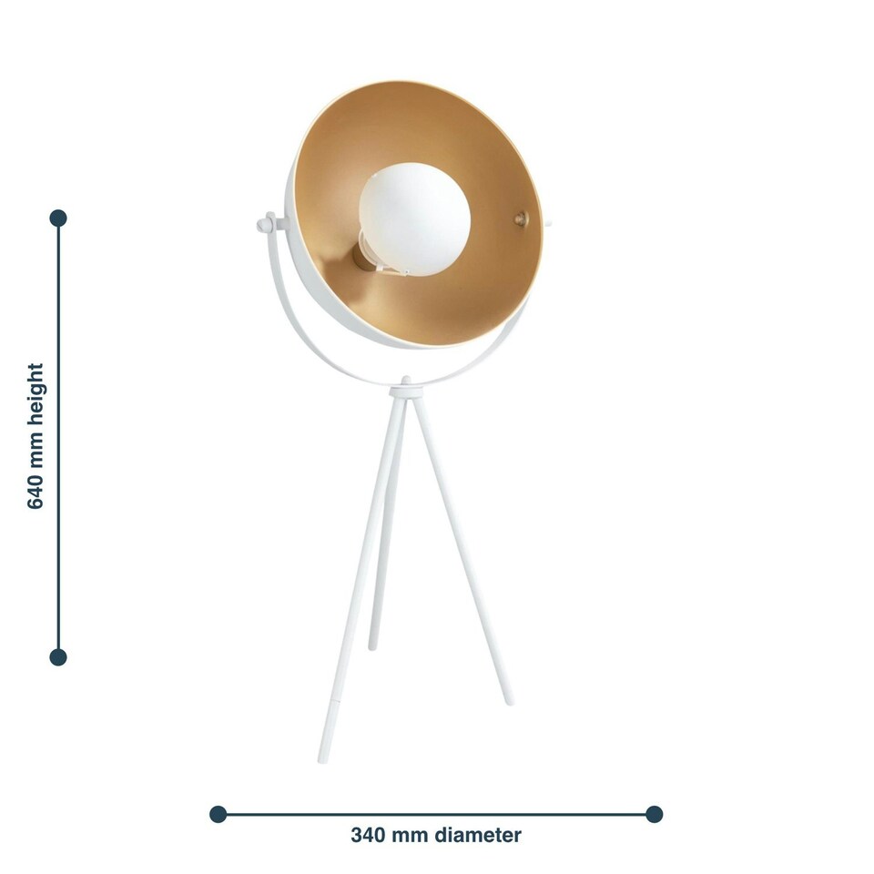 image 1 of Pair of Retro White Tripod Table Lamps White | Gold