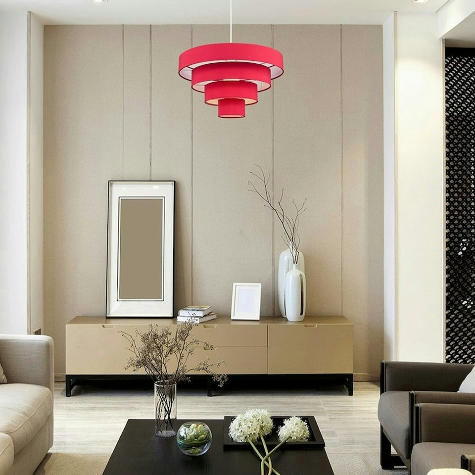 image 1 of ValueLights Modern 4 Tier Red Fabric Ceiling Pendant Light Shade