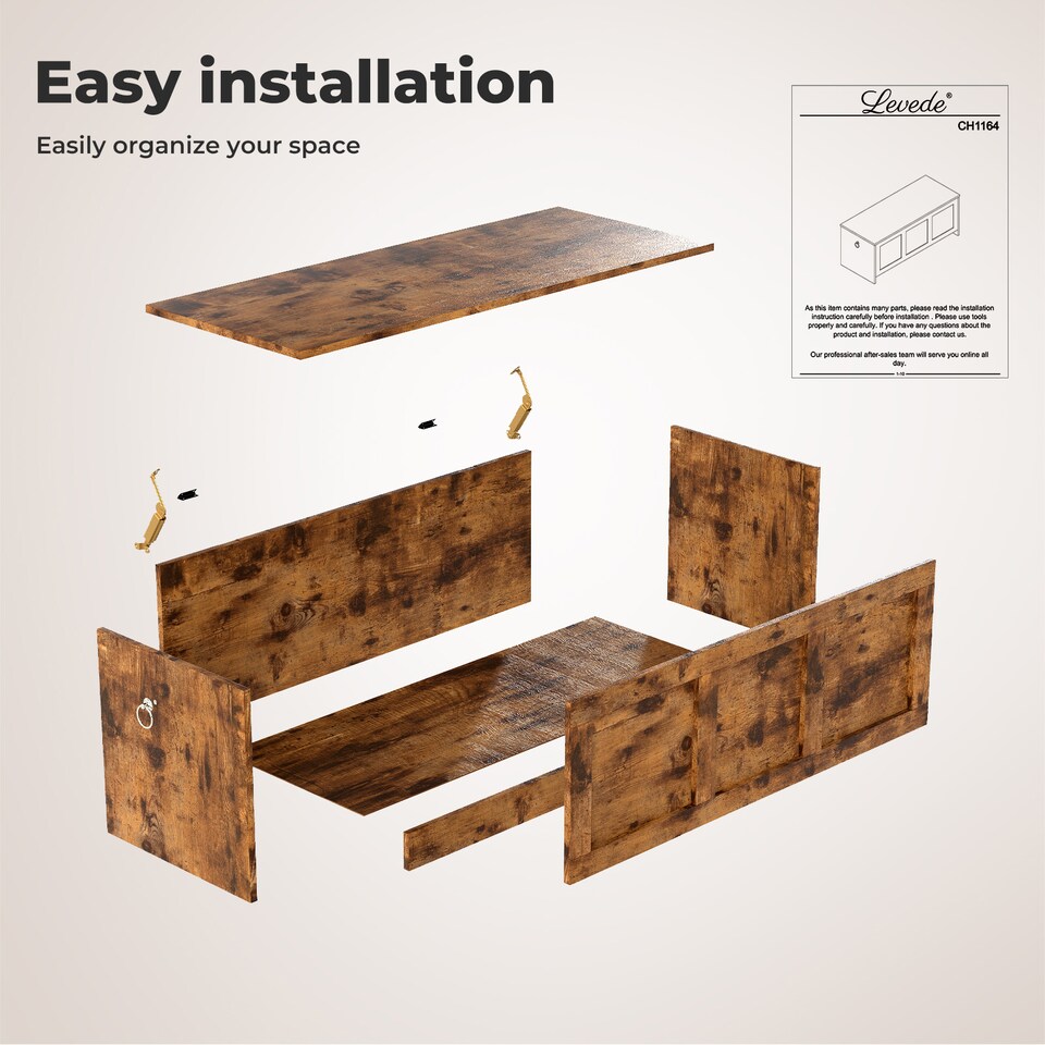 image 1 of Levede Storage Bench Rustic Wooden Cabinet Chest Table Toy Box Indoor Furniture
