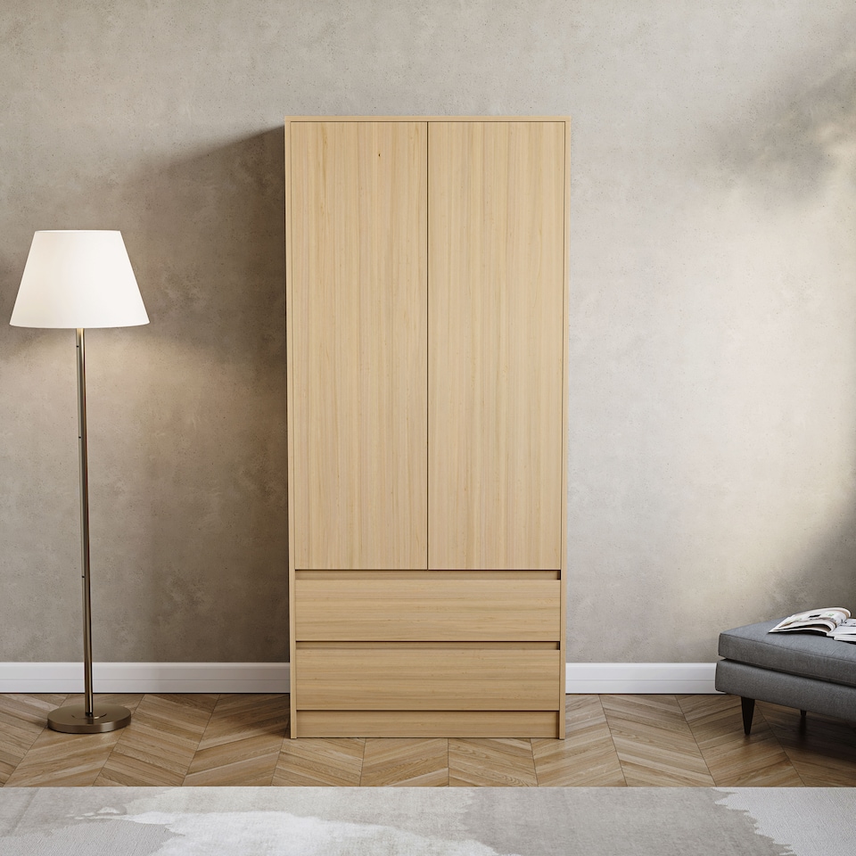 image 1 of Vida Designs Denver 2 Door 2 Drawer Wardrobe With Shelf & Clothes Rail, Pine