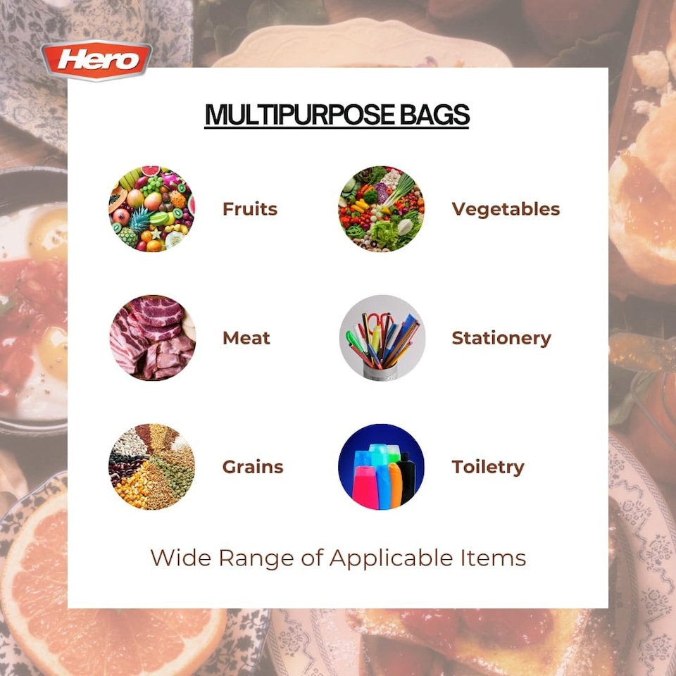 image 1 of Hero Tie Handle Food Storage Bags 6L Pack of 40 Reusable BPA Free Freezer & Sandwich Bags with Airtight Seal for Fruits, Vegetables, Meat and Grains