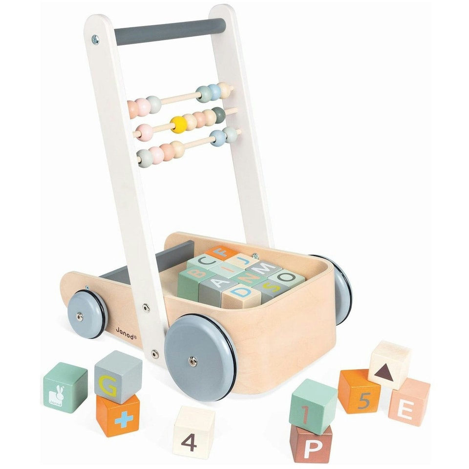 image 1 of Janod Sweet Cocoon Cart with ABC blocks