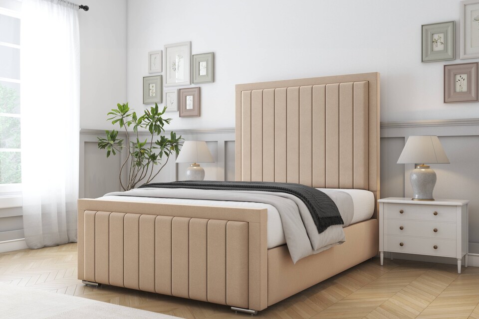 image 1 of Sloomy Richmond Pebble Plush Bed Frame With 50" Upholstered Headboard 4'6 Double