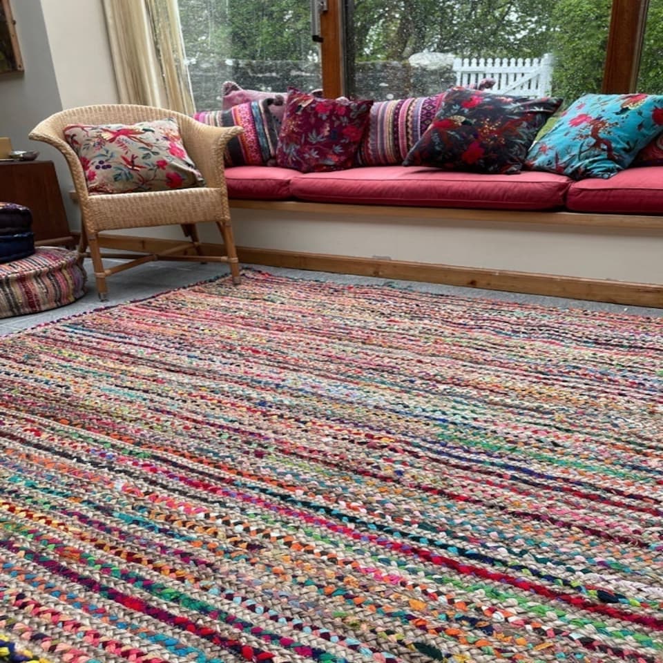 image 1 of MISHRAN Square Rug with Recycled Fabric - Jute - L180 x W180 - Multicolour Multi