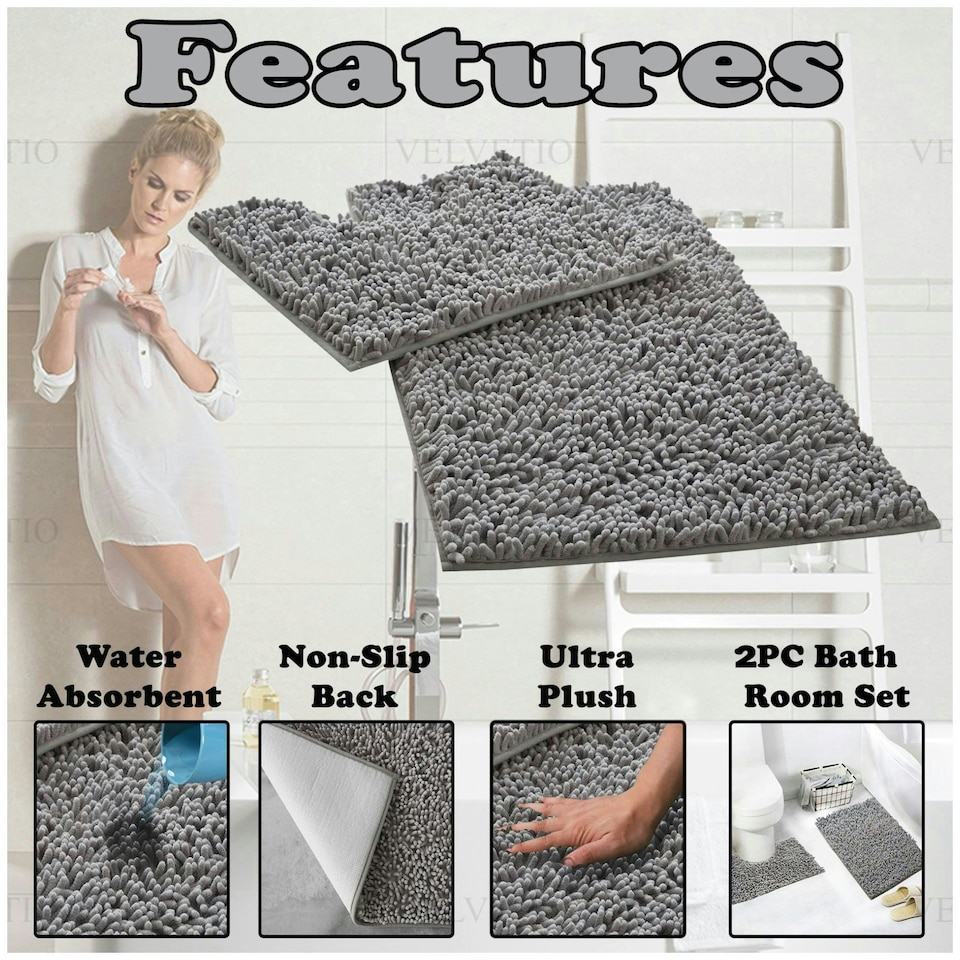 image 1 of VELVETIO Loop Bath Set Anti Slip Water Absorbent Soft Bathroom Rugs Blue | Royal Blue