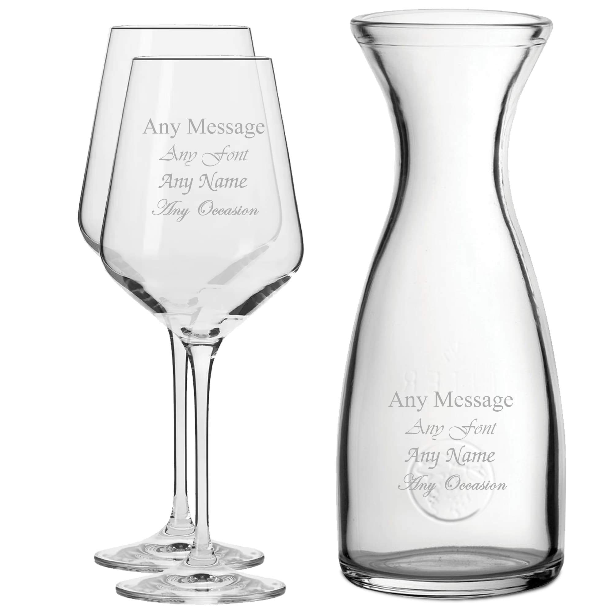 Personalised Engraved Set of 2 Infinity Wine Glass 1 Litre Carafe Set