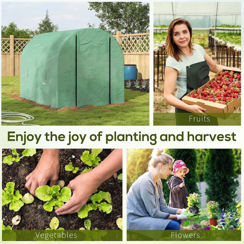 image 1 of Outsunny 2.5 x 2m Walk-In Polytunnel Greenhouse with Roll Up Door Windows Green