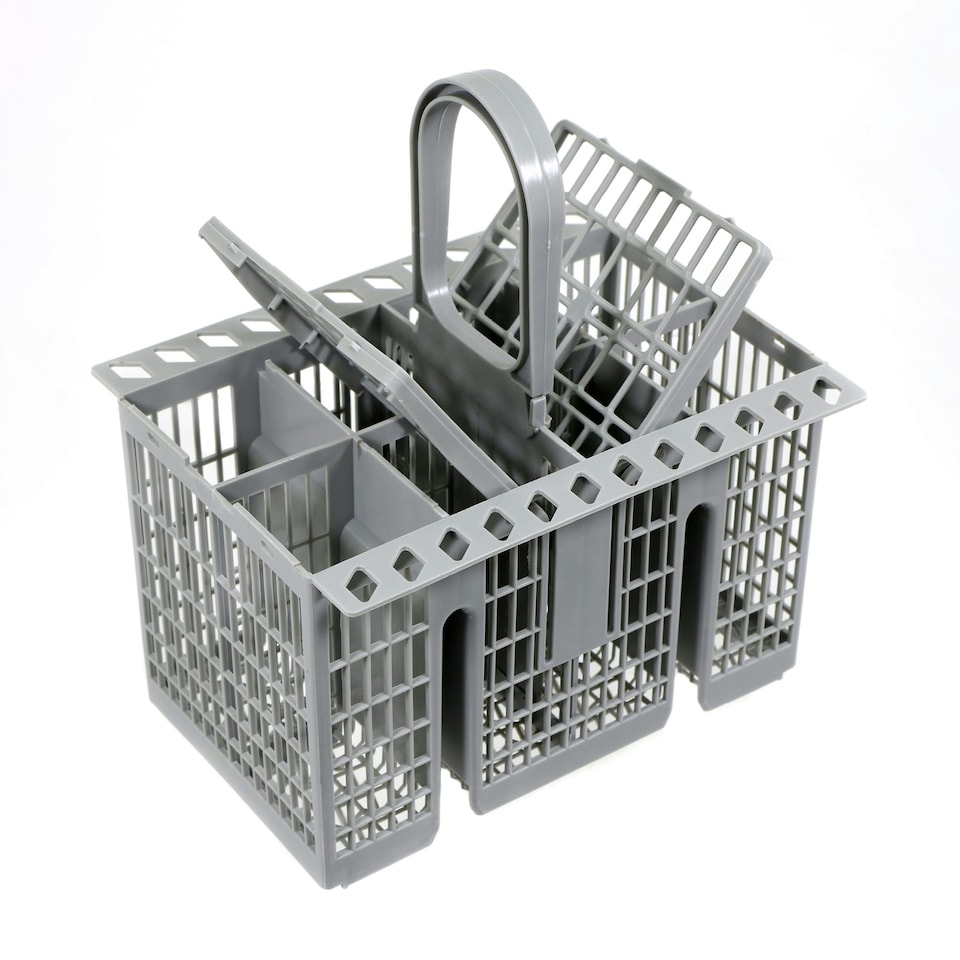 image 1 of SPARES2GO Cutlery Cage Basket compatible with Beko Dishwasher (Grey, Removable Handle, 225mm)