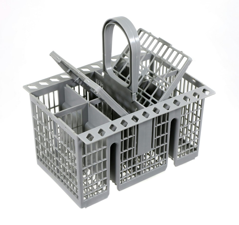 image 1 of SPARES2GO Cutlery Cage Basket compatible with Beko Dishwasher (Grey, Removable Handle, 225mm)