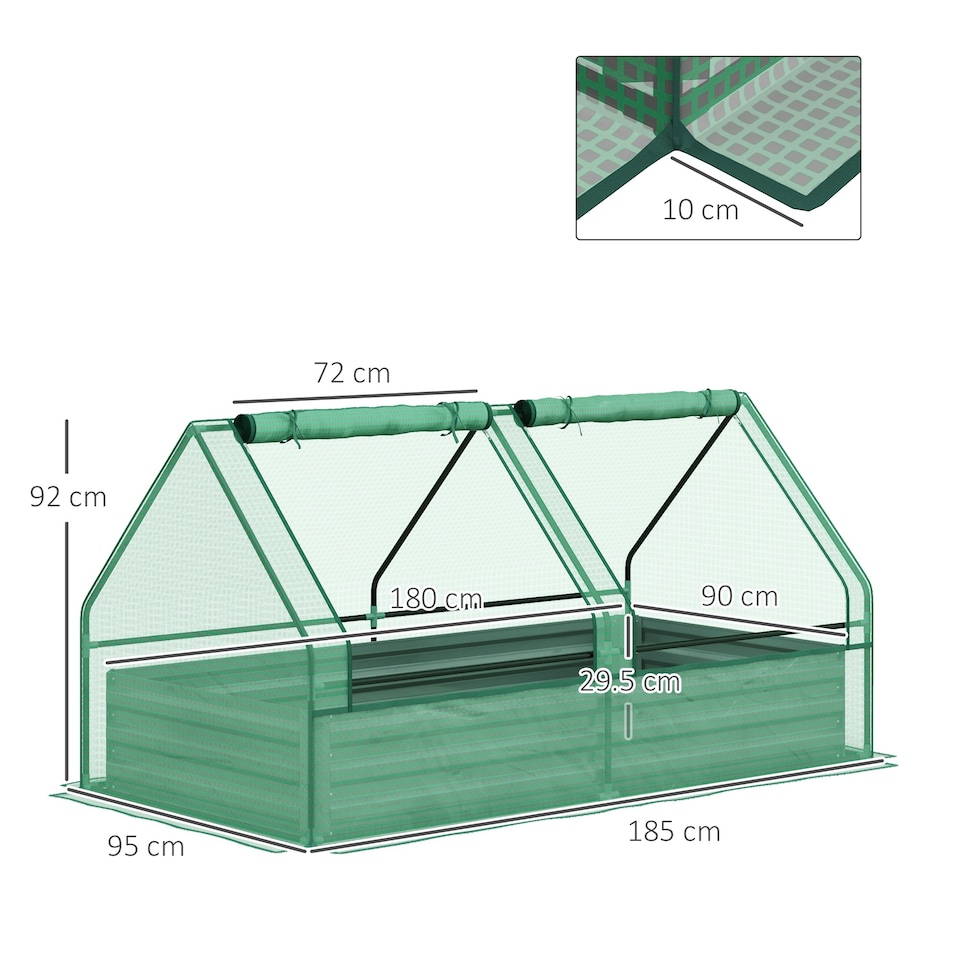 image 1 of Outsunny Raised Garden Bed Planter Box with Greenhouse, Green and Dark Grey