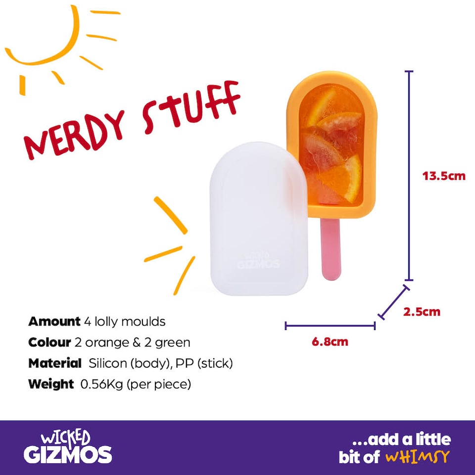 image 1 of 4 Ice Lolly Moulds with Sticks Orange and Green