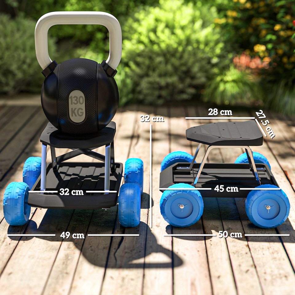 image 1 of Outsunny Garden Cart with Wheels, Tool Tray for Weeding, Planting, Blue