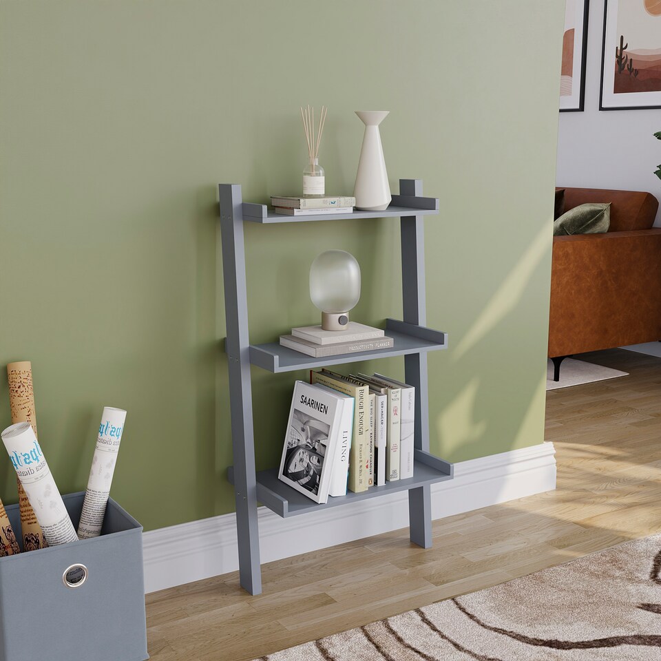 image 1 of Vida Designs York 3 Tier Ladder Bookcase Display Storage, Grey