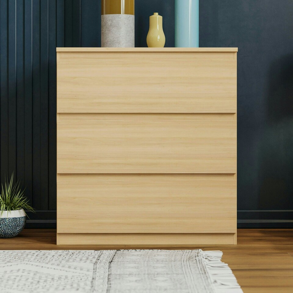 image 1 of Vida Designs Denver 3 Drawer Chest of Drawers Bedroom Storage, Pine