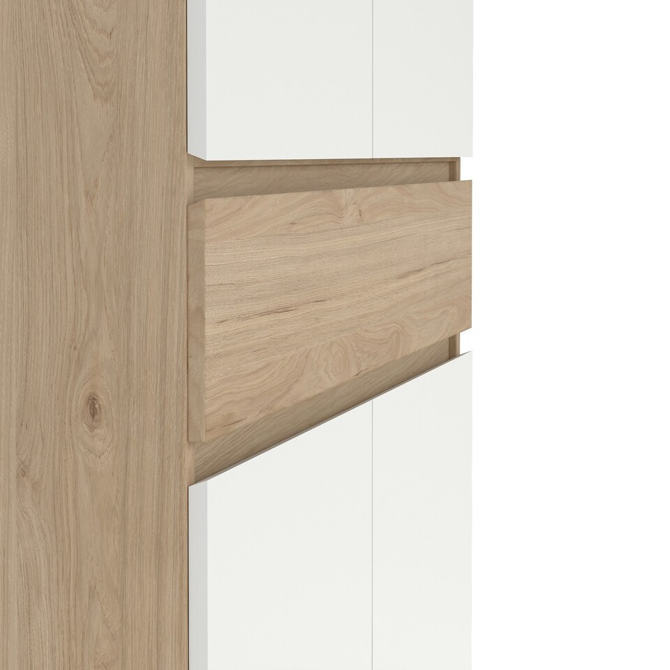 image 1 of Naia Shoe Cabinet with 4 Doors 1 Drawer in Jackson Hickory Oak and White