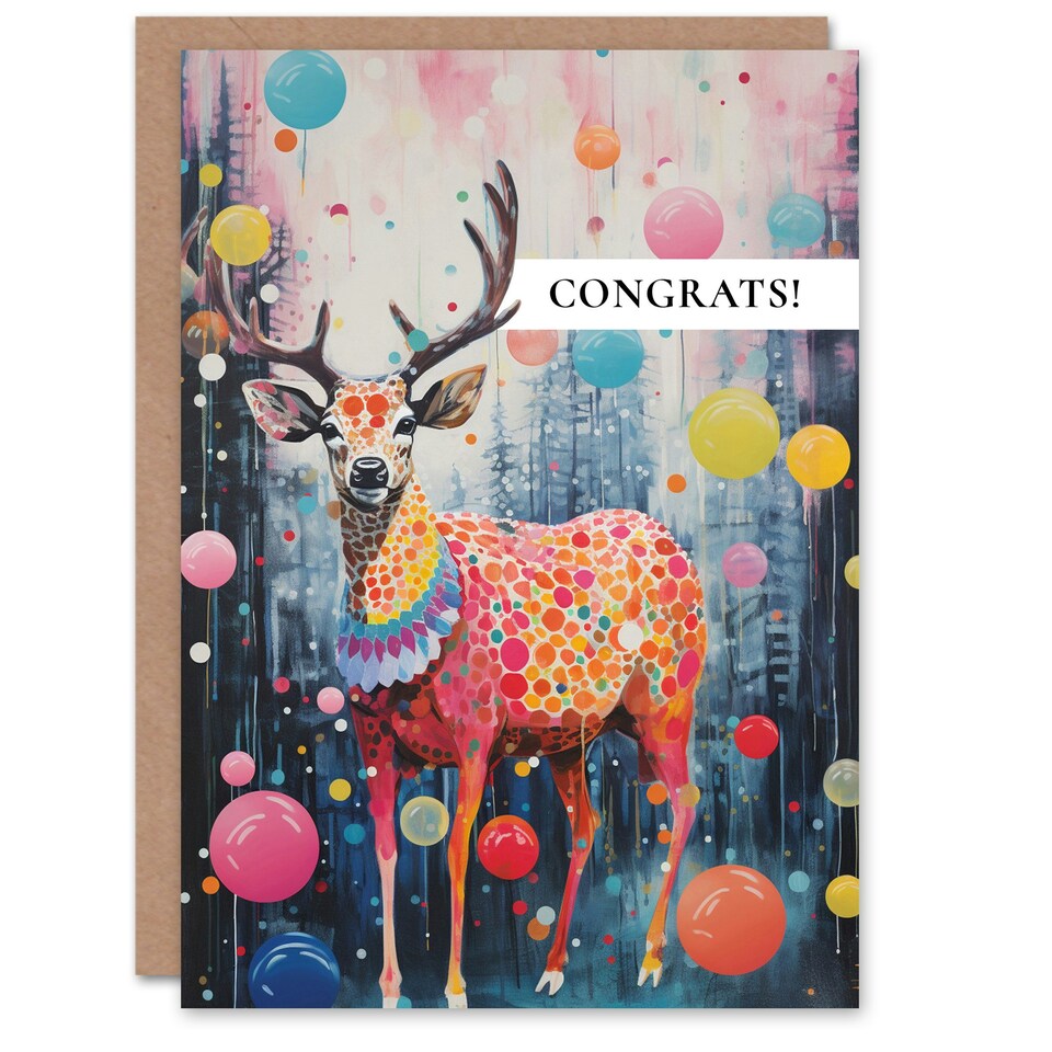 image 1 of Magical Colourful Stag Congrats Congratulations Him Her Card