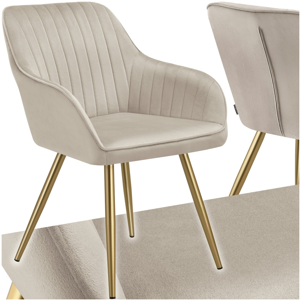 image 1 of Dining Chair Marilyn - quilted velvet, continuous backrest, gold steel legs - per piece Brown | Taupe/Gold