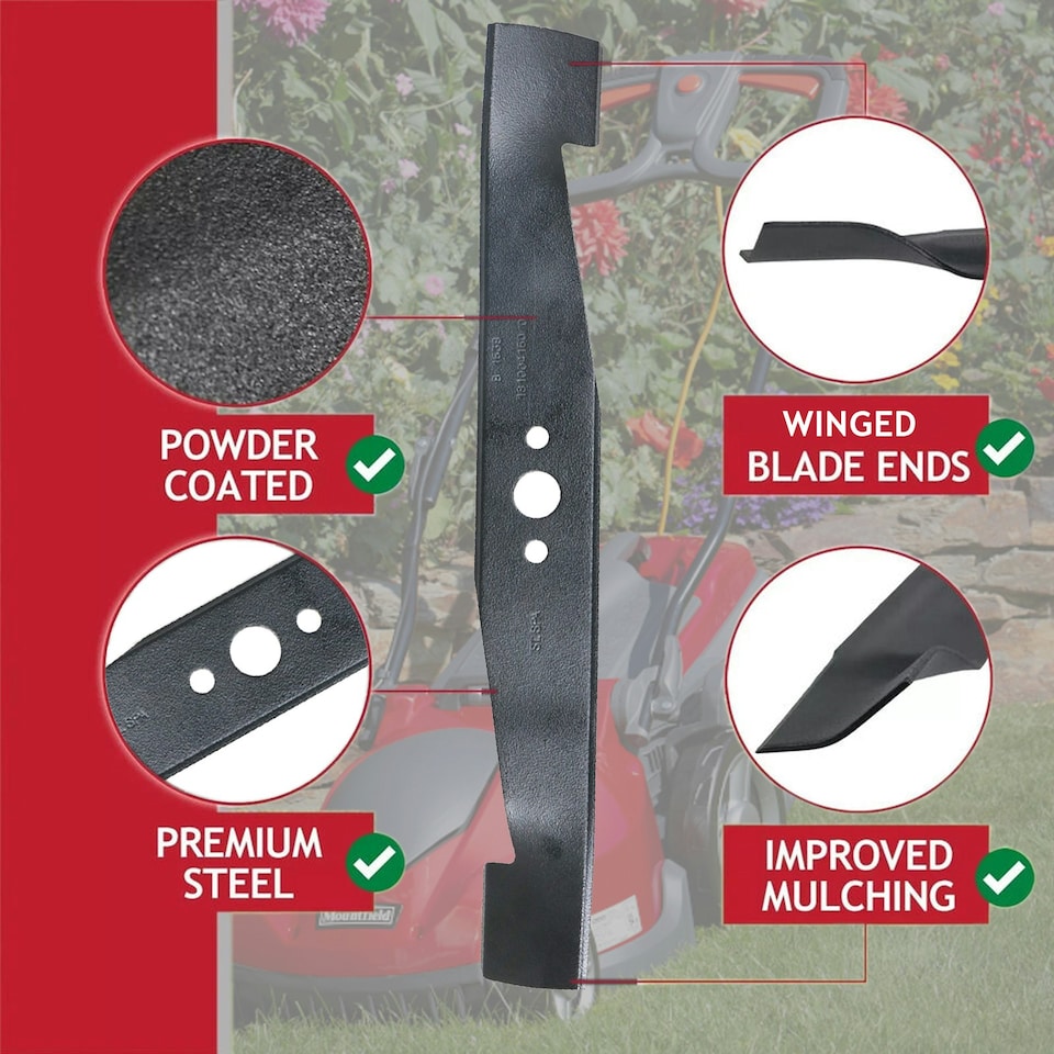 image 1 of SPARES2GO Winged Blade for Mountfield Princess 38 Mower Lawnmower 38cm 15" 181004160/0