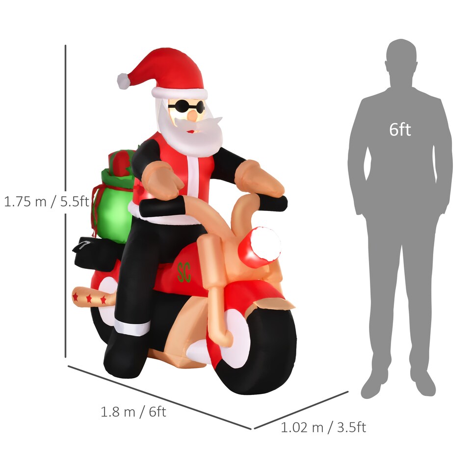 image 1 of HOMCOM 5.5ft Light-Up Inflatable Santa Claus Riding a Bike Decoration for Lawn