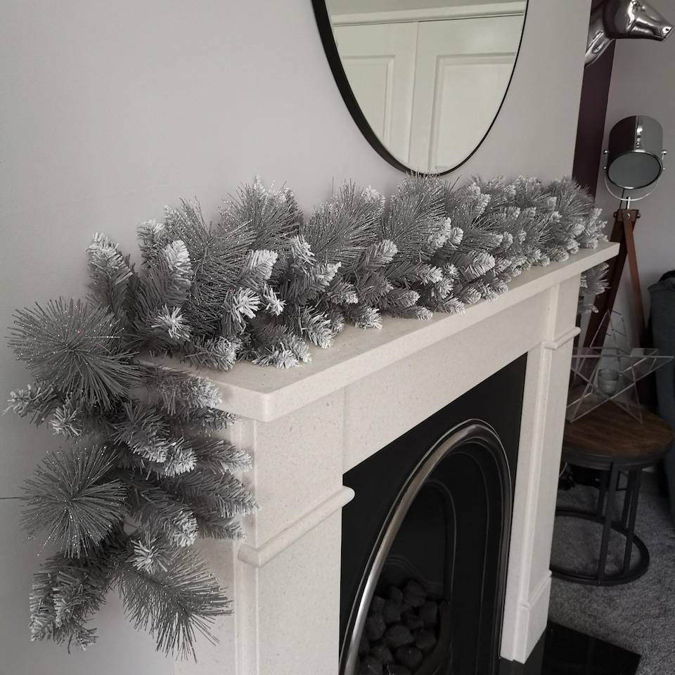 image 1 of Premier 6ft (1.8m) Christmas Silver Garland With Some Glitter Tips