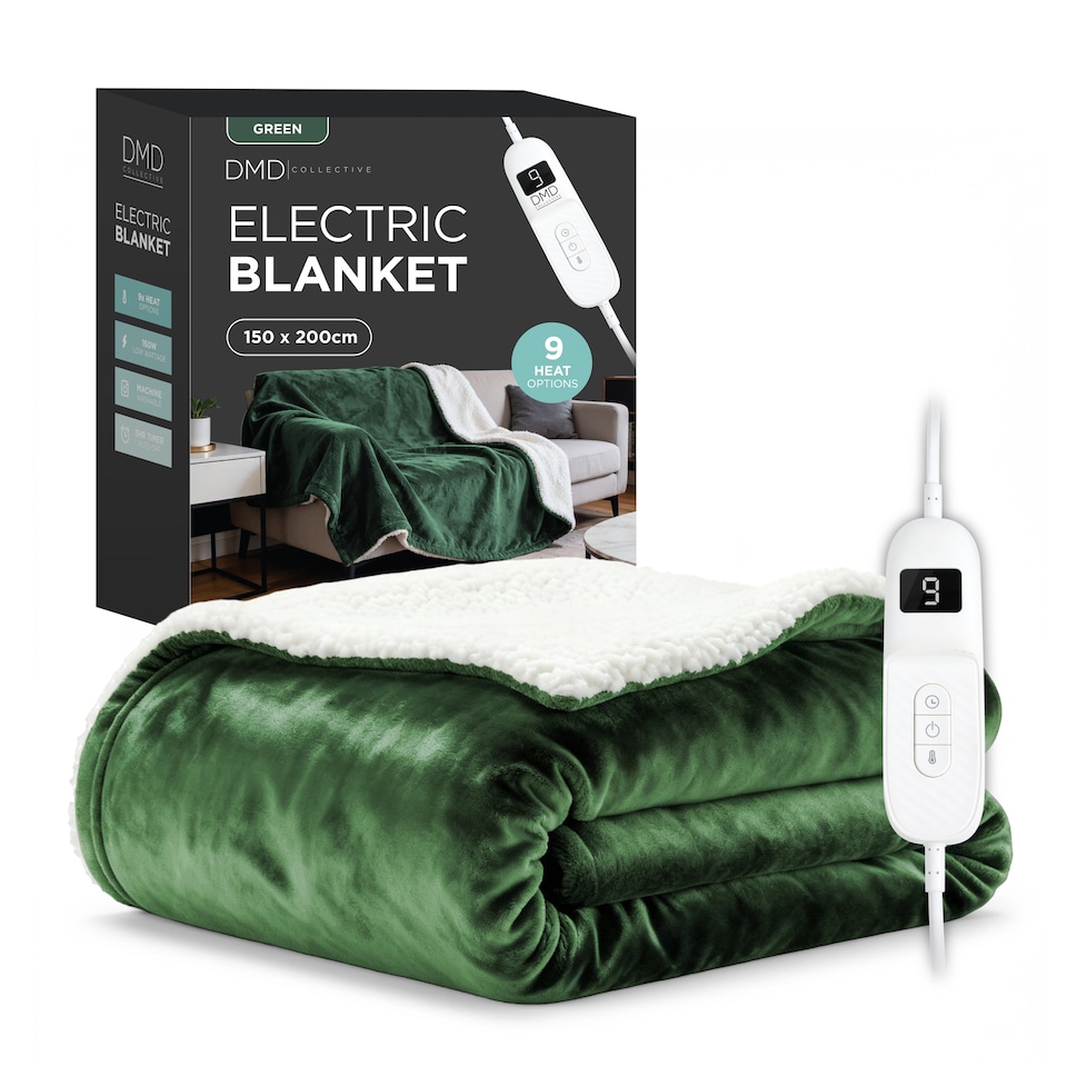 image 1 of DMD Heated Electric Throw Blanket, Fleece Sherpa, 9 Heat Settings & Timer, 150x200cm