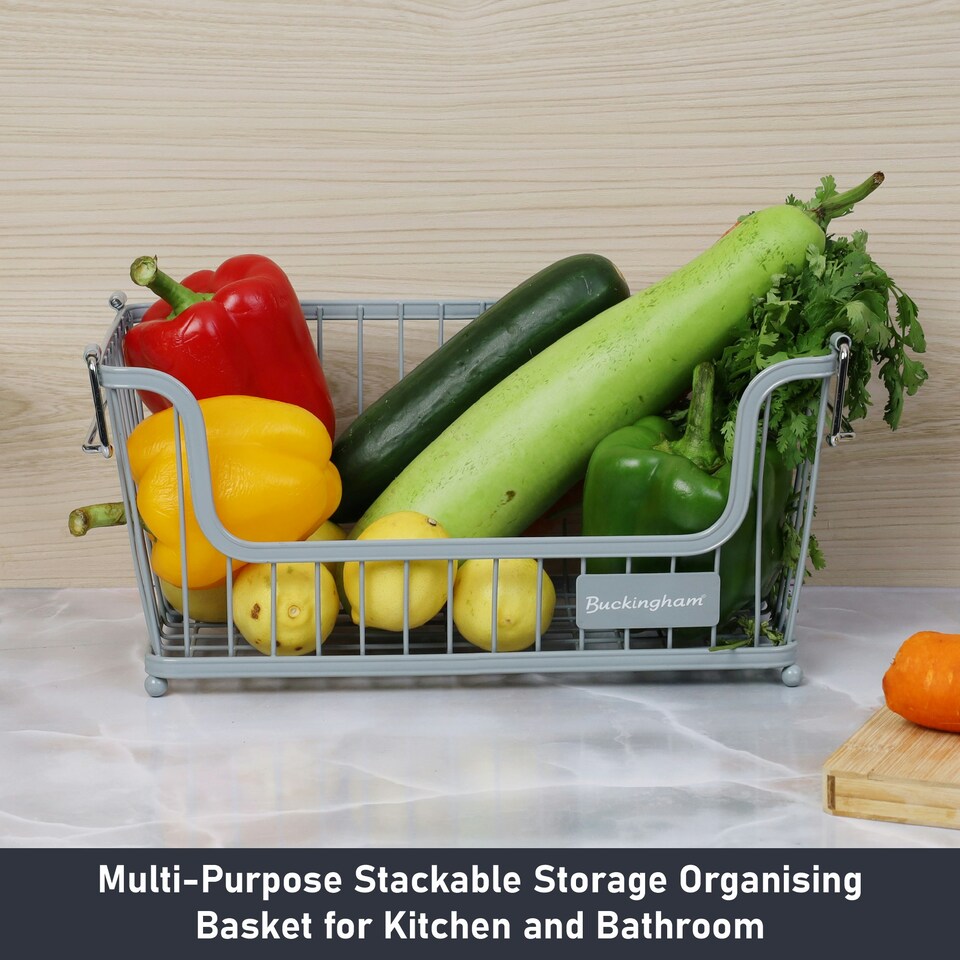 image 1 of Buckingham Multi-Purpose Stackable Storage Organising Basket 30.5 x 16 x 15 cm Light Grey