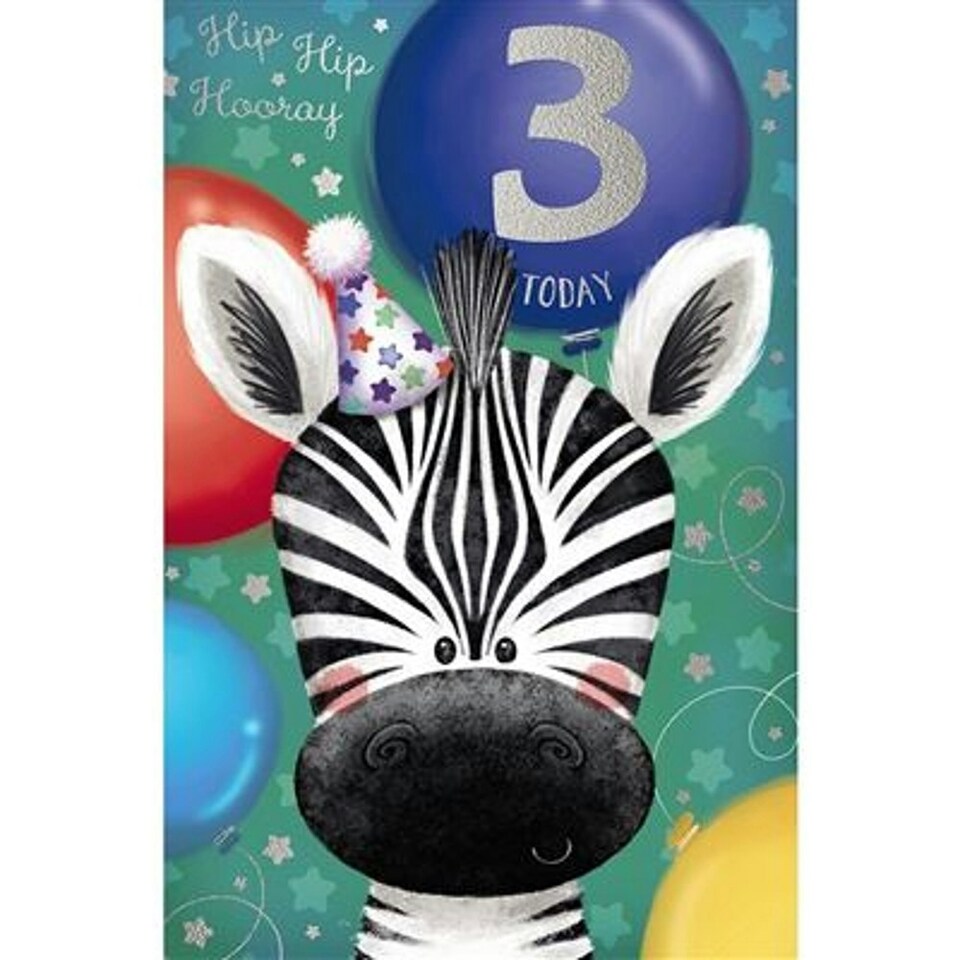 image 1 of Zebra Head Design 3rd Birthday Boy Card