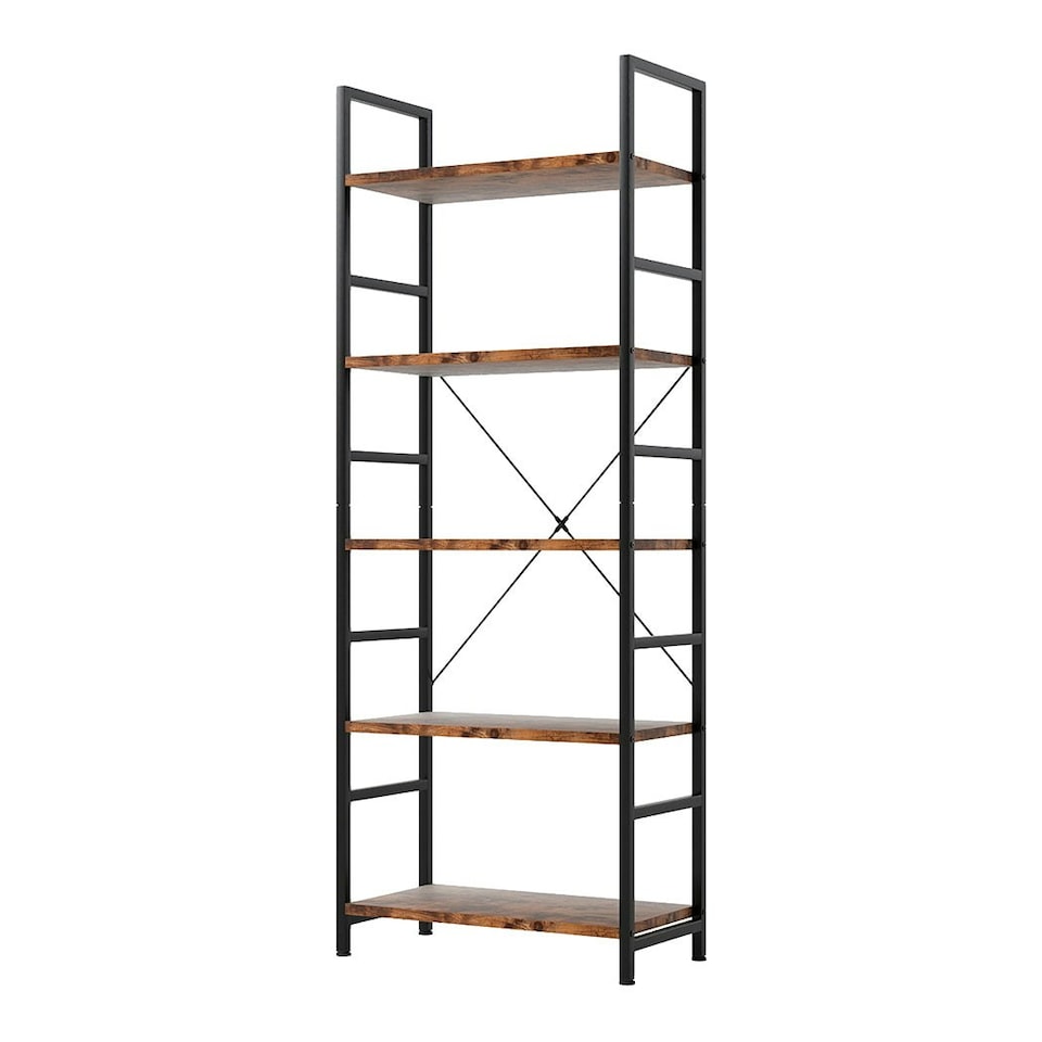 image 1 of Levede Bookshelf 5 Tier Open Display Shelf 157.5cm Storage Cabinet Bookcase Brown | Brown