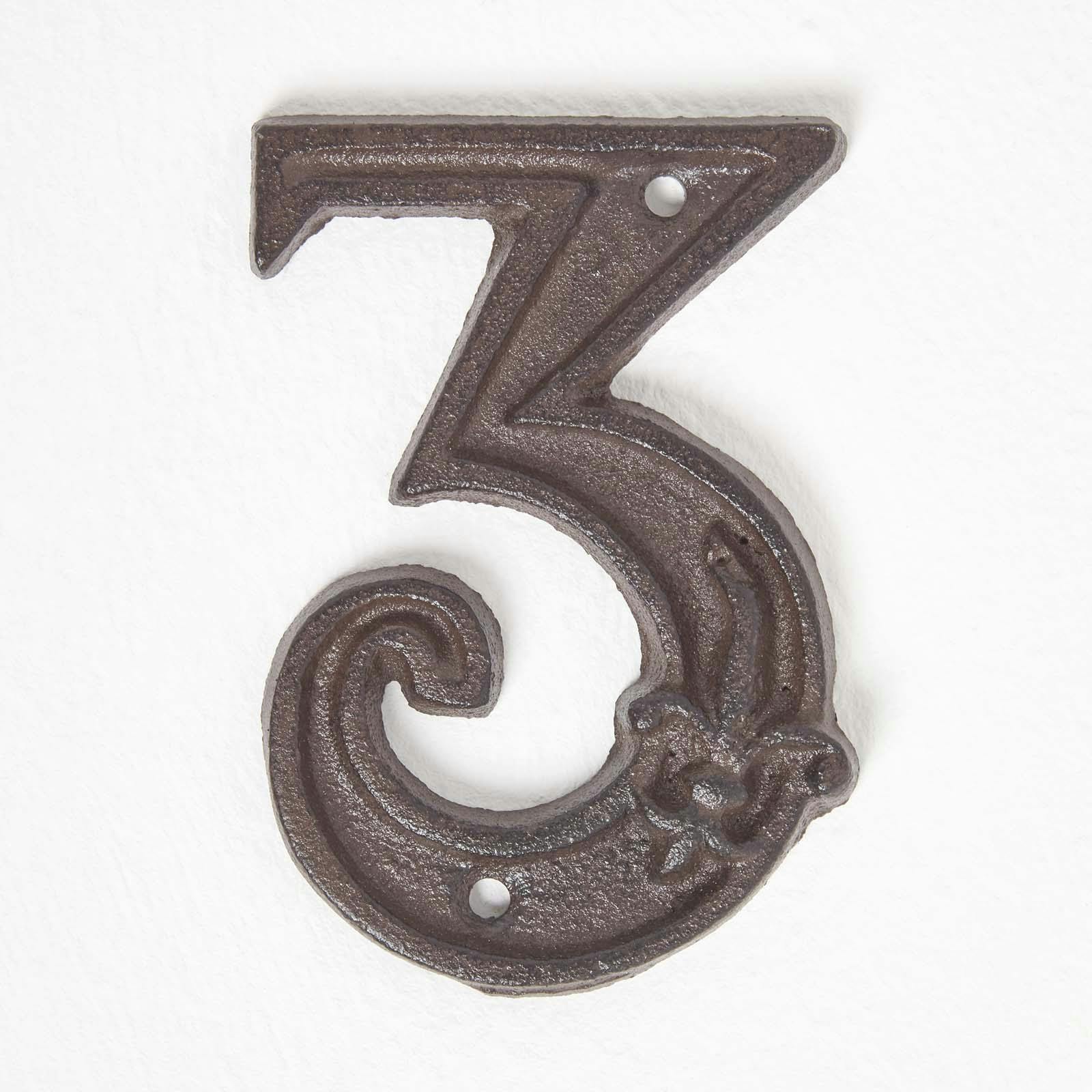 Homescapes Cast Iron House number, 3 in Brown