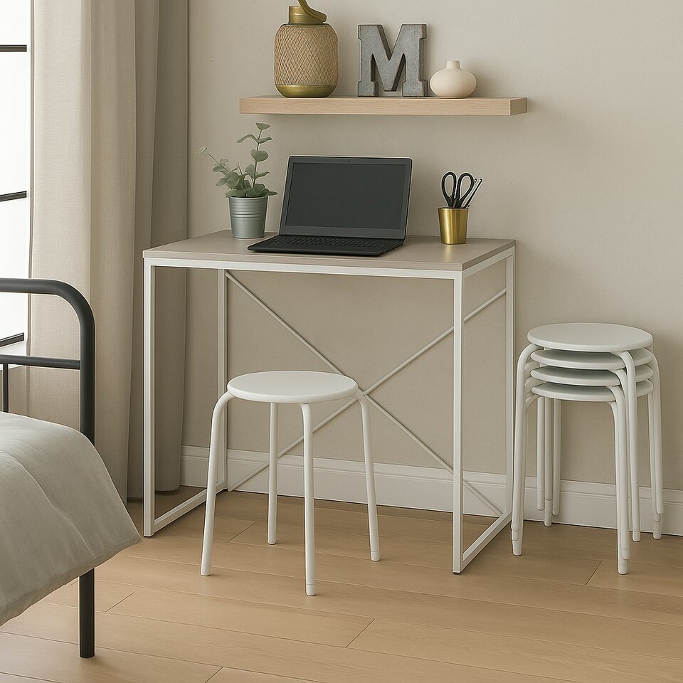 image 1 of Harbour Housewares Metal Stacking Stools - Matt White - Pack of 6 White