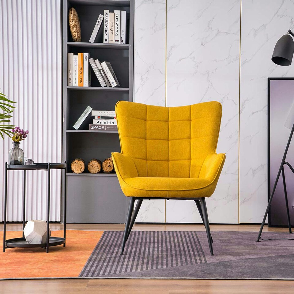 image 1 of Vera Fabric Occasional Living Room Modern Accent Chair (Yellow)