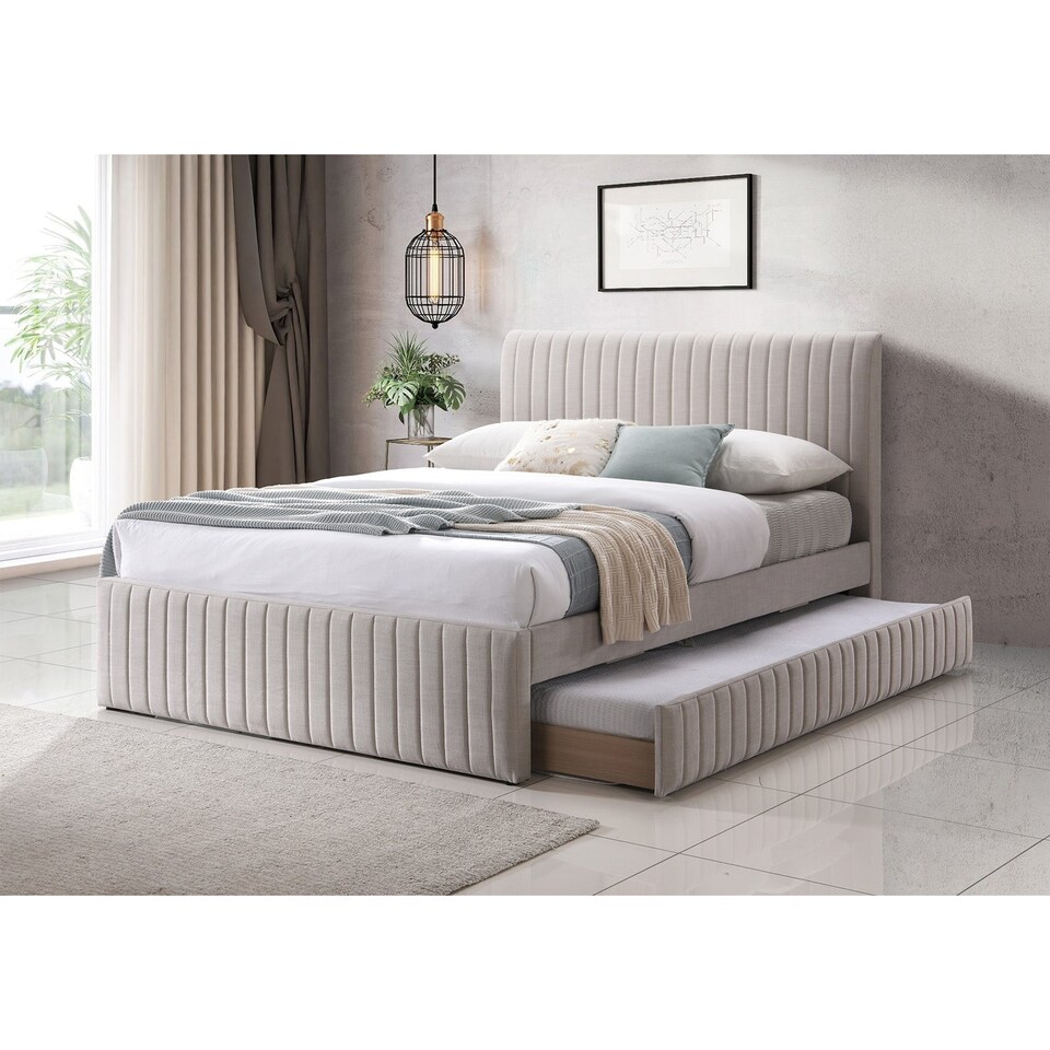 image 1 of Fabric Double Bedframe  in Cream