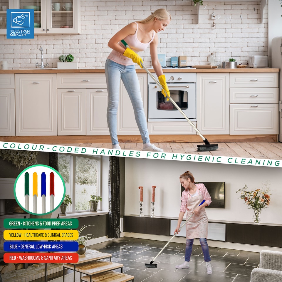 image 1 of Colour-Coded Angled Grout Brush with Handle 180° Swivel Tile & Corner Scrubber