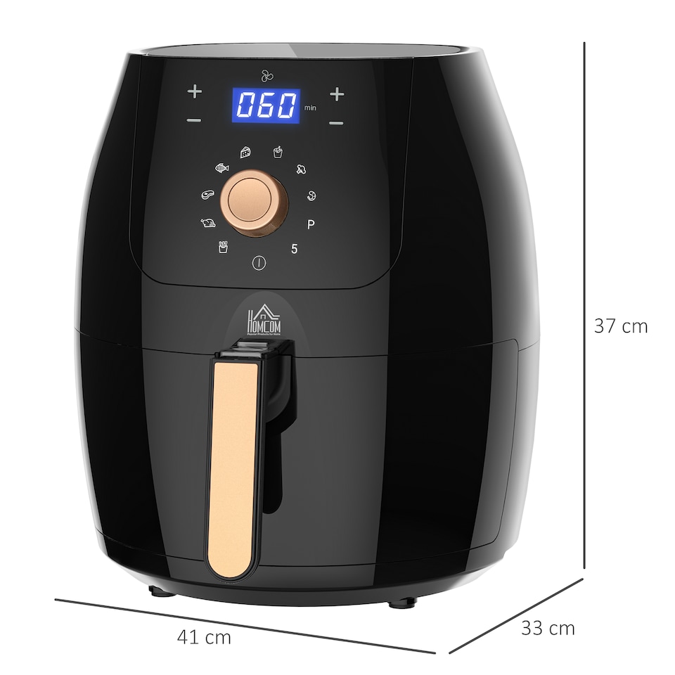 image 1 of HOMCOM Air Fryer 5.5L 1700W with Digital Display Rapid Air Circulation Adjustable Temperature 60Min Timer Preheat Dishwasher Safe Basket for Healthy Oil Free Low Fat Cooking, Black & Rose Gold